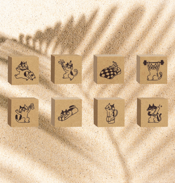 Cat Daily Plan Wood Rubber Ink Stamp Journal Diary Planner Scrapbook Decor 8 Piece Set