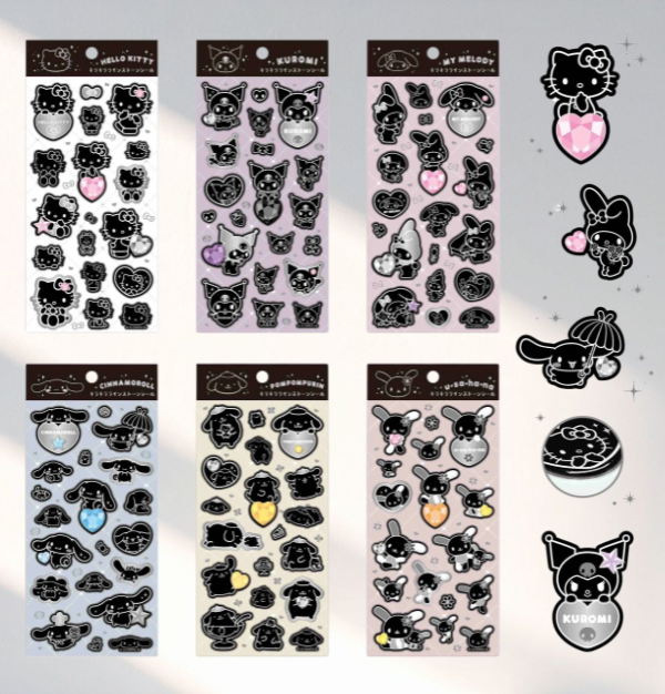 Sanrio Stickers Glitter Rhinestone Characters Monochrome Series