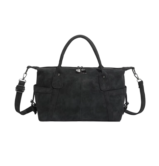 Vintage Style Black Leather Shoulder Handbag